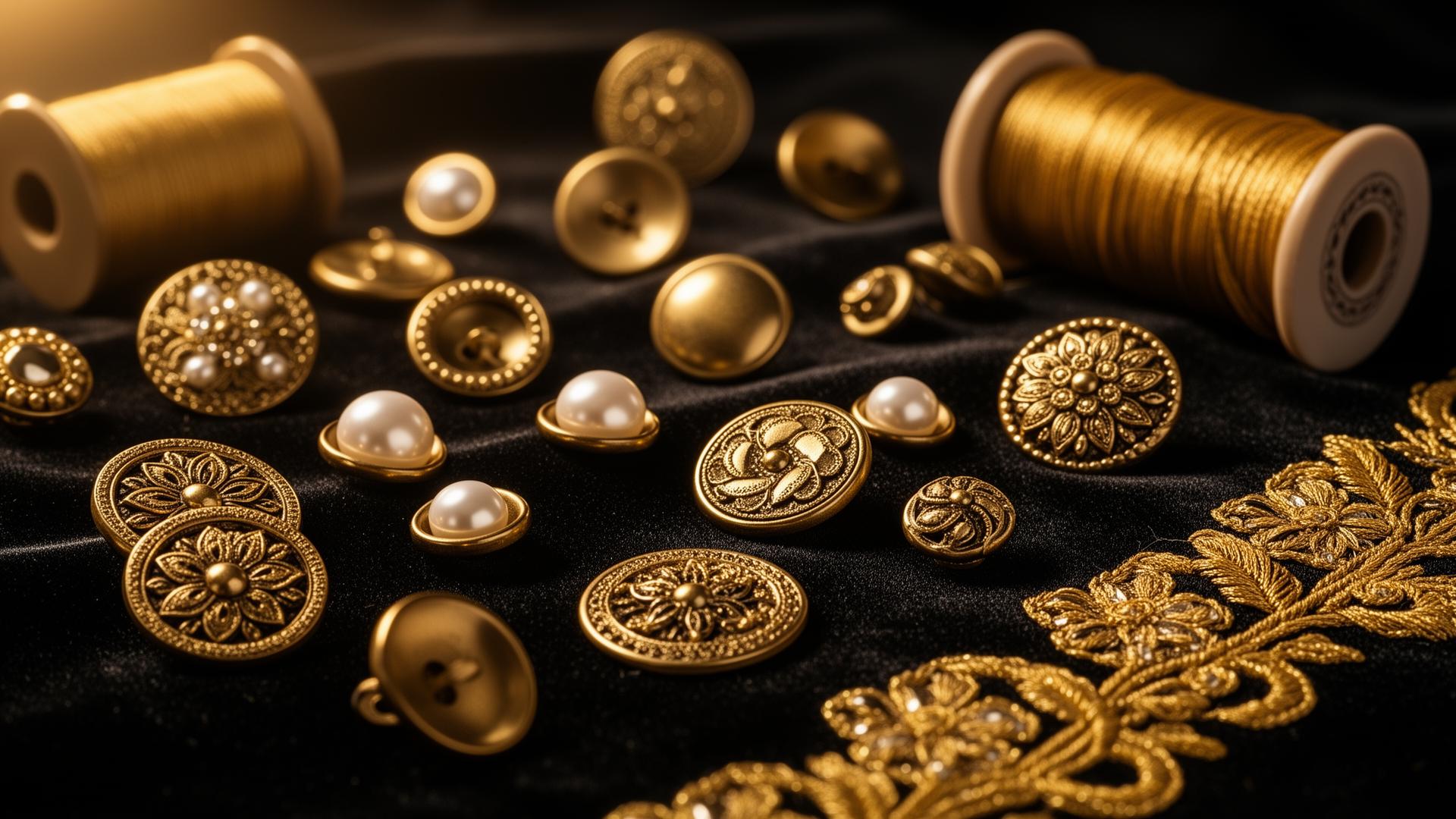 Premium golden buttons and nalki embroidery on black velvet